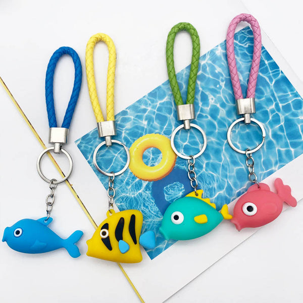 Sidiou Group New Creative Cartoon Soft Rubber Fish Keychain Goldfish Marine Life Keyring Pendant Cute bag Accessories For Women Kids