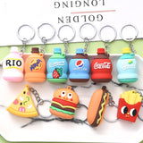 Sidiou Group New 3D PVC Soft Rubber Drink Bottle Hamburger Keychain Simulated Food Key Women Bag Accessories Gifts Pendant Creative Key Chain