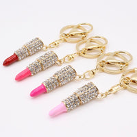 Sidiou Group Wholesale Pendant Keychain Lipstick Shape Shiny Charm Rhinestone Crystal Keyring Chain Decoration Car Jewelry Bag Accessories