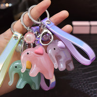 Sidiou Group Wholesale Acrylic Cute Cartoon Elephant Doll Magic Color Leather Rope Keychain Ladies Bag Pendant