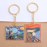 Sidiou Group Van Gogh Art Enamel Keychain Classic Oil Painting Starry Sky Metal Pendant Key Chain For Artist Men Women Bag Keyholder Gift