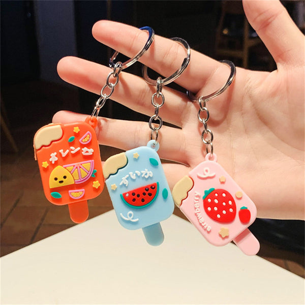 Sidiou Group New Personalized Cute Mini Cartoon Ice Cream Keychain Watermelon Strawberry Fruit Popsicle Summer PVC Bag Pendant Keyring