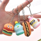 Sidiou Group New 3D PVC Soft Rubber Drink Bottle Hamburger Keychain Simulated Food Key Women Bag Accessories Gifts Pendant Creative Key Chain