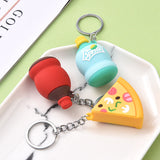 Sidiou Group New 3D PVC Soft Rubber Drink Bottle Hamburger Keychain Simulated Food Key Women Bag Accessories Gifts Pendant Creative Key Chain