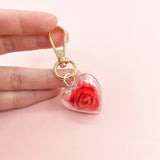 Sidiou Group Romantic Heart Shaped Rose Pendant Keychain Transparent Eternal Flower Key Chain For Women Car Handbag Decor Valentine Day Gift