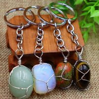 Sidiou Group Irregular Copper Wire Wrap Natural Stone Pendant Agate Quartz Crystal KeyChain Handbag Decor Backpack Keyring For Women Jewelry