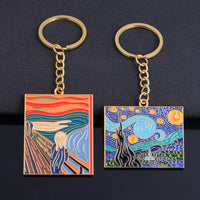 Sidiou Group Van Gogh Art Enamel Keychain Classic Oil Painting Starry Sky Metal Pendant Key Chain For Artist Men Women Bag Keyholder Gift