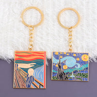 Sidiou Group Van Gogh Art Enamel Keychain Classic Oil Painting Starry Sky Metal Pendant Key Chain For Artist Men Women Bag Keyholder Gift