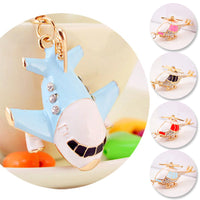 Sidiou Group Creative Aircraft Helicopter Model Metal Keychain Men Motorcycle Keyring Rhinestone Cute Cartoon Propeller Airplane Key Ring