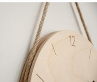 Sidiou Group Creative Simple Style 12 Inches Wooden Hanging With Rope Wall Clocks Living Room Office Cafe Home Decoration Art Large Wall Clock