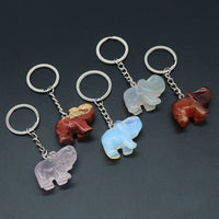 Sidiou Group Natural 3D Carving Stone Crystal Keychain Cute Elephant Women Handbag Wallet Key Ring Accessories With Stainless Steel Keyring