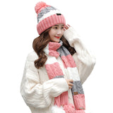 Sidiou Group Women Winter Warm Thicken Pom Pom Knitted Beanie Hat Windproof Soft Cute Earmuff 2 Piece Knit Hat and Scarf Set