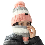 Sidiou Group Wholesale Fashion Warm Thicken Fleece Lining Knitted Pom Pom Beanie Hat And Windproof Scarves For Women Ski Winter Hat Scarf Set