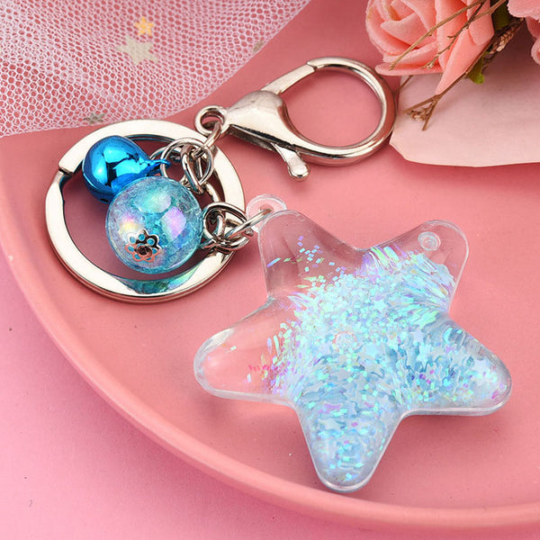 Sidiou Group Fashion Pentagram Sequin Acrylic Keychain Phone Charm Liquid Quicksand Rock Key Chain Crystal Key Ring Women Pendant Accessories Gift