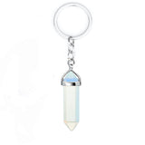 Sidiou Group Natural Gem Stone Keychain Hexagonal Pendant Healing Stone Pink Quartz Crystal Opal For Women Gift DIY Car Key Ring Chain