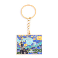 Sidiou Group Van Gogh Art Enamel Keychain Classic Oil Painting Starry Sky Metal Pendant Key Chain For Artist Men Women Bag Keyholder Gift