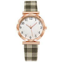 Sidiou Group Wholesale New Women Watches Simple Vintage Small Watch Leather Plaid Strap Casual Luminous Quartz Wrist Dress Watch
