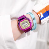 Multifunction Fashion Watch LED Luminous Waterproof Digital Women Men Colorful Electroplating Square Sports Transparent Strap Alarm WristWatches