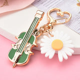 Sidiou Group Fashion Metal Violin Keychain For Women Men Car Bag Musical Instrument Key Chain Heart Buckle Flower Keyring Musician Party Gift