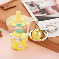 Sidiou Group Wholesale Creative Fruit Strawberry Keyring Acrylic Moving Liquid Car Bag Keychain Decompression Drift Bottle Key Chain Jewelry Gift