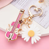 Sidiou Group Fashion Metal Violin Keychain For Women Men Car Bag Musical Instrument Key Chain Heart Buckle Flower Keyring Musician Party Gift