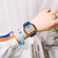 Multifunction Fashion Watch LED Luminous Waterproof Digital Women Men Colorful Electroplating Square Sports Transparent Strap Alarm WristWatches