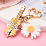 Sidiou Group Fashion Metal Violin Keychain For Women Men Car Bag Musical Instrument Key Chain Heart Buckle Flower Keyring Musician Party Gift