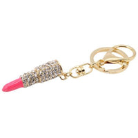Sidiou Group Wholesale Pendant Keychain Lipstick Shape Shiny Charm Rhinestone Crystal Keyring Chain Decoration Car Jewelry Bag Accessories
