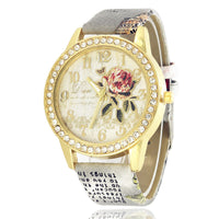 Sidiou Group Fashion Ladies Watches Women Printed Flower Luxury Casual Quartz Leather Wrist Watch Female Rhinestone Dress Watch