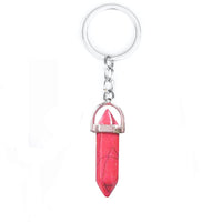 Sidiou Group Natural Gem Stone Keychain Hexagonal Pendant Healing Stone Pink Quartz Crystal Opal For Women Gift DIY Car Key Ring Chain