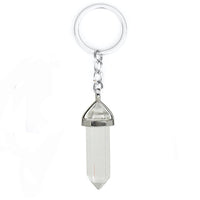 Sidiou Group Natural Gem Stone Keychain Hexagonal Pendant Healing Stone Pink Quartz Crystal Opal For Women Gift DIY Car Key Ring Chain