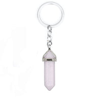 Sidiou Group Natural Gem Stone Keychain Hexagonal Pendant Healing Stone Pink Quartz Crystal Opal For Women Gift DIY Car Key Ring Chain