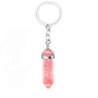 Sidiou Group Natural Gem Stone Keychain Hexagonal Pendant Healing Stone Pink Quartz Crystal Opal For Women Gift DIY Car Key Ring Chain