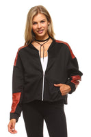 Women Leather Patch Bomber Jacket