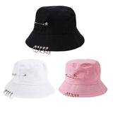 Sidiou Group Folding Outdoor Cap Cool Unisex Iron Ring Bucket Hat Autumn Solid Color Sun Hats