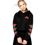 Sidiou Group Autumn Women Hoodie Sweatshirts Floral Embroidery Drawstring Long Sleeve Loose Tops