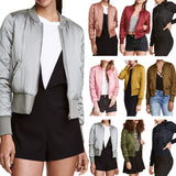 Sidiou Group Fashion Women Satin Bomber Jacket Quilted Long Sleeve Cotton Short Jacket Casual Coat