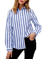 Sidiou Group Women Stripe Shirt Turn-Down Collar Long Sleeve Buttons Casual Autumn Loose Tops