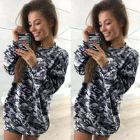 Sidiou Group Women Camo Hoodie Sweatershirt Pullovers Dropped Shoulder Camouflage Casual Outwear