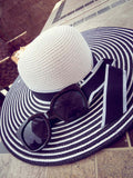Sidiou Group Women Straw Sun Hat Stripes Bow Floppy Cap Summer Beach Bohemia Headwear