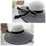 Sidiou Group Women Straw Sun Hat Stripes Bow Floppy Cap Summer Beach Bohemia Headwear