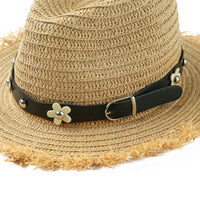 Sidiou Group Fashion Women Straw Hat Daisy Rivet Belt Wide Brim Summer Sun Beach Cap
