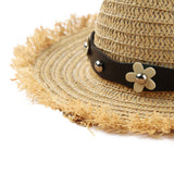 Sidiou Group Fashion Women Straw Hat Daisy Rivet Belt Wide Brim Summer Sun Beach Cap