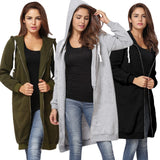 Sidiou Group  Women Hoodie Long Hooded Sweatshirts Coat Casual Pockets Zipper Solid Outerwear