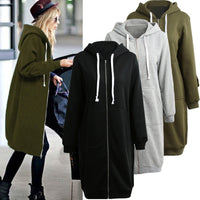 Sidiou Group  Women Hoodie Long Hooded Sweatshirts Coat Casual Pockets Zipper Solid Outerwear