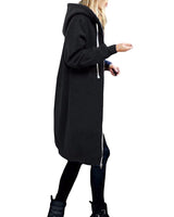 Sidiou Group  Women Hoodie Long Hooded Sweatshirts Coat Casual Pockets Zipper Solid Outerwear