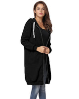 Sidiou Group  Women Hoodie Long Hooded Sweatshirts Coat Casual Pockets Zipper Solid Outerwear