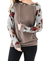 Sidiou Group Women Long Sleeve Floral Print Drawstring Hoodie Pocket Sweatshirt