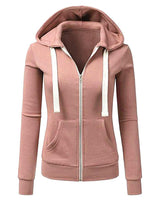 Sidiou Group Women Long Sleeves Solid Color Zip Up Front Pockets Casual Drawstring Hoodie Tops
