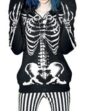 Sidiou Group Women Long Sleeve Zip Front Skull Skeleton Print Hoodie Sweatshirt with Pocket